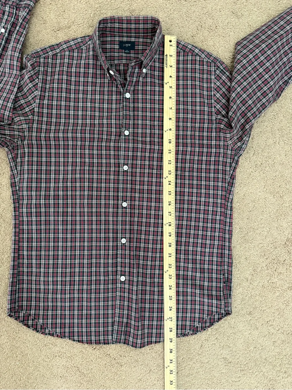J. Crew Men's Red Navy Plaid Button-Down Shirt size Medium 100% Cotton